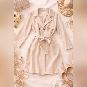H&M Beige Trench Coat with Waist Tie